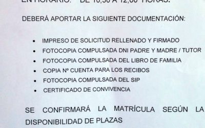 Plazo de matrícula para el próximo 2017-18 de la escuela infantil municipal.